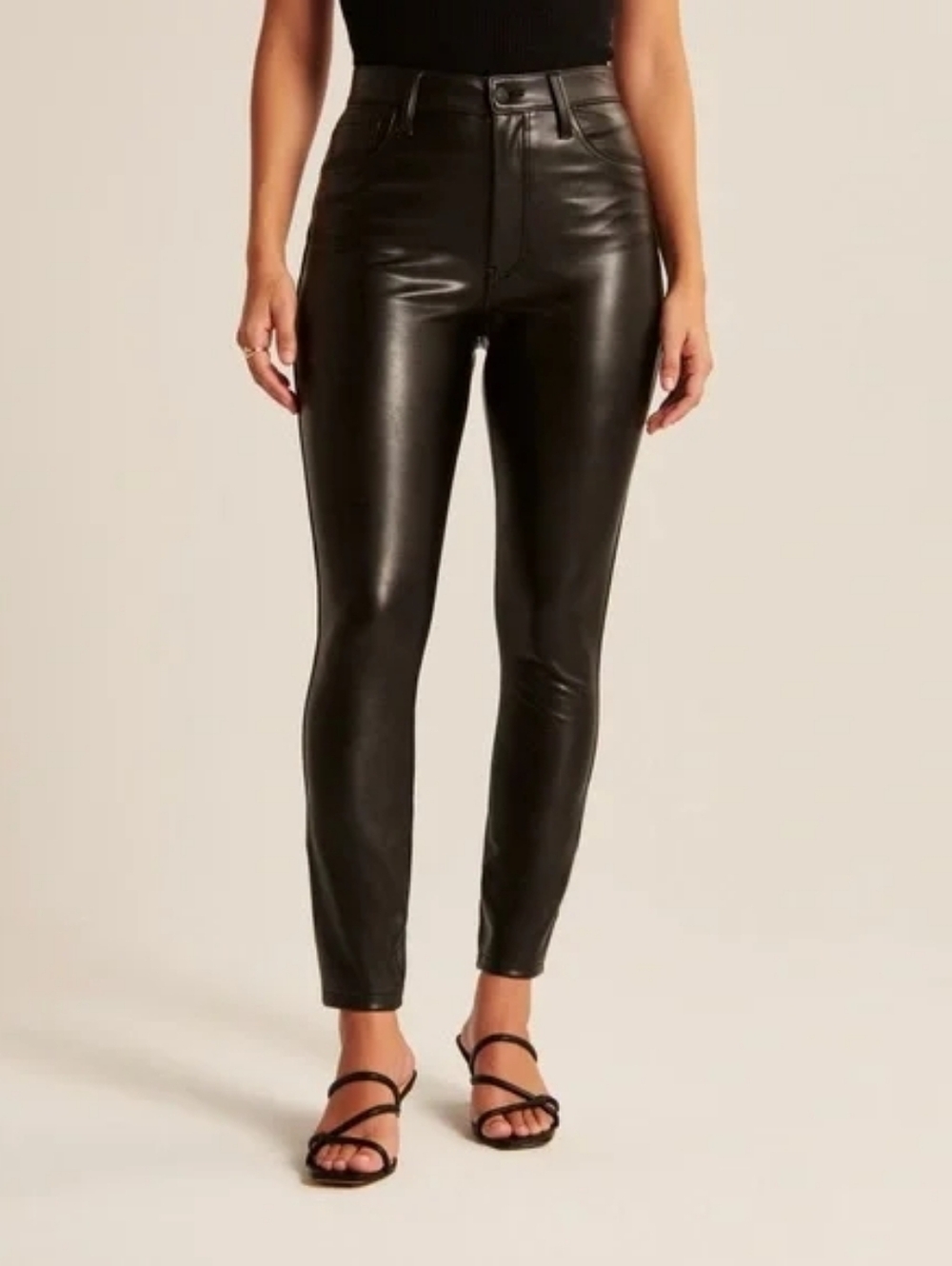 32/14S Abercrombie & Fitch Black Faux Leather The Skinny High Rise Pants